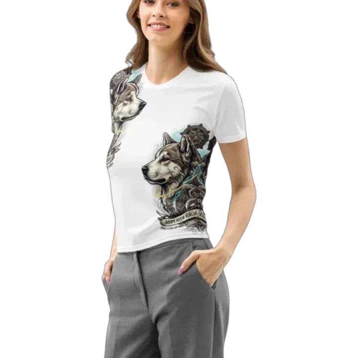 Cotton T-shirt Akita face art