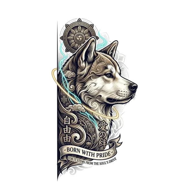 Akita face Artwork modern tatoo style and meanful quote