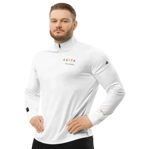 Adidas quarter zip pullover Akita Heartbeat – eco‑friendly with minimal Akita text and design