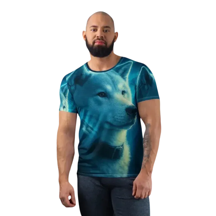 Athletic T-shirt with an all-over print blu Akita design