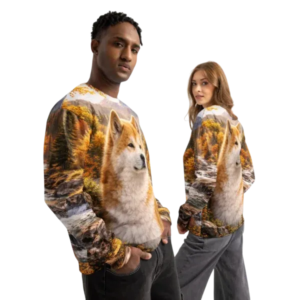 Premium unisex cotton sweatshirt featuring Akita artwork – Akita lover apparel