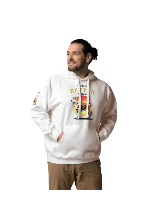 Cotton Heritage white Hoodie with Akita design and quote