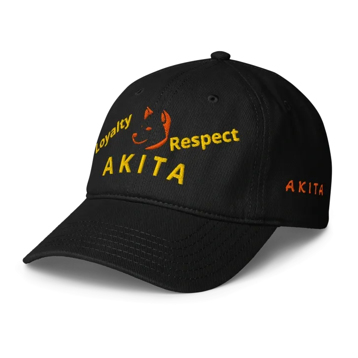 Low-profile blue Otto baseball cap with embroidered Akita logo and "Loyalty, Respect - Akita" design
