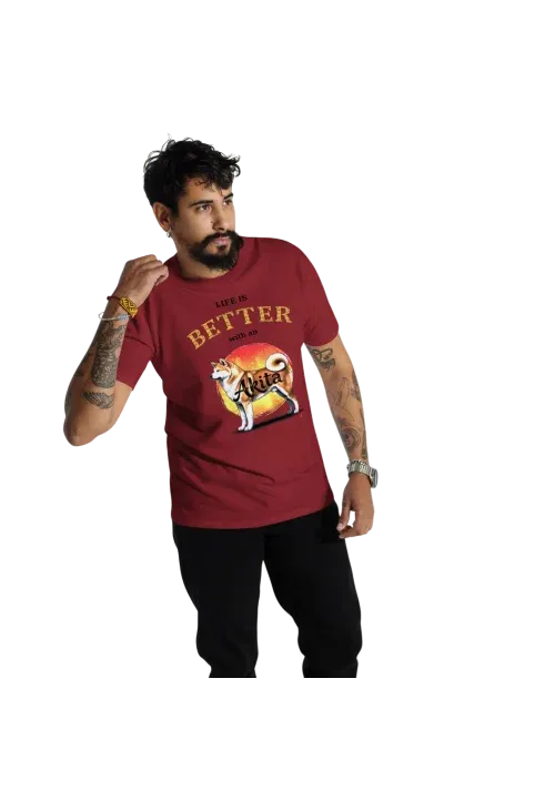 Men's Premium Heavyweight Tee brick-red with Akita artwork and quote