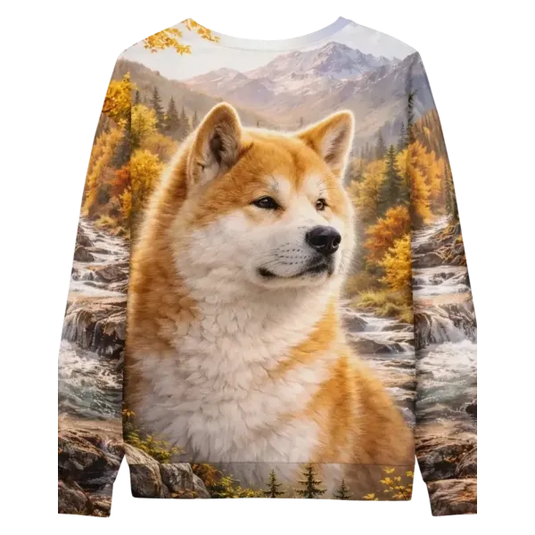Cotton Sweatshirt with an all over Akita artwork on mountain landscape