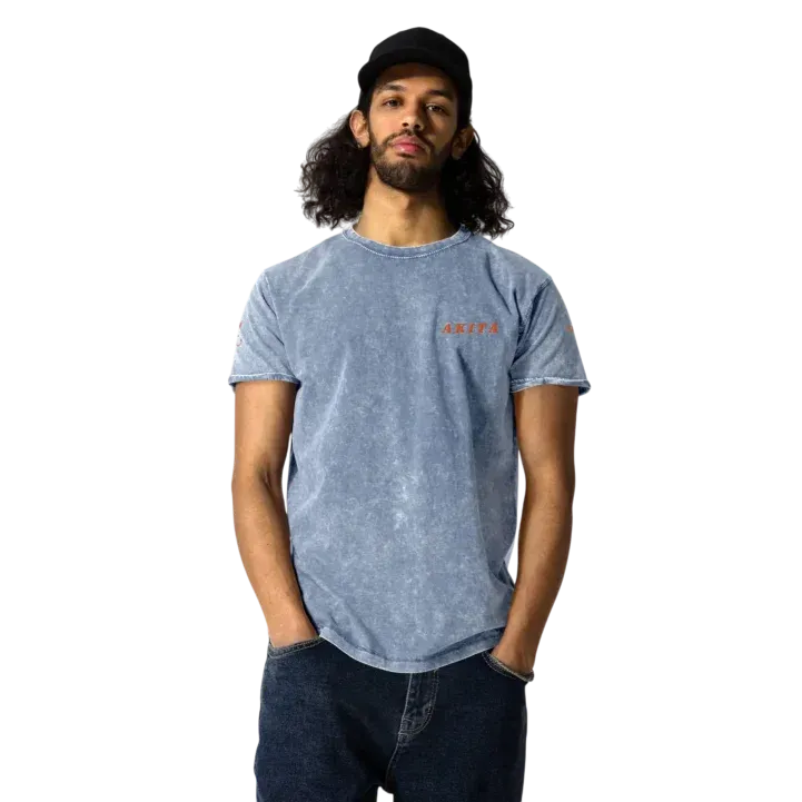 Denim T-shirt with Akita text